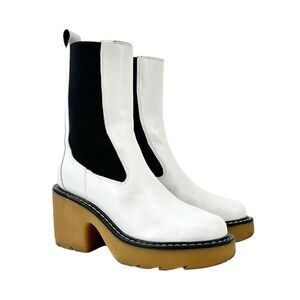 Marc Fisher White and Black Chunky Heel Boots